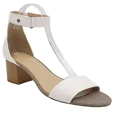H By Halston Women Block Heel Ankle Strap Sandals Lexi Size US 9M White Leather • $11.52