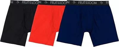 Fruit Of The Loom Men's 3 Pack Micro Mesh Boxer Briefs Red/Navy/Black Size MED • $12.99