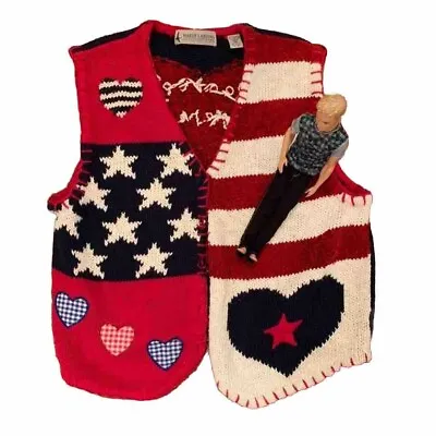 Womens Vintage Sweater Vest Americana July 4 Memorial Summer Granny Mom Core Med • $40