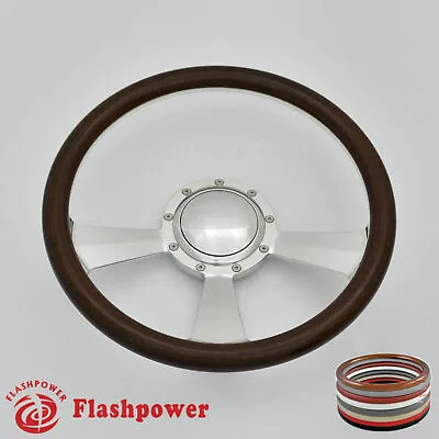 15.5  Billet Steering Wheel Wood Half Wrap GMC Chevy Ford Mopar Camaro W/Horn • $185.50