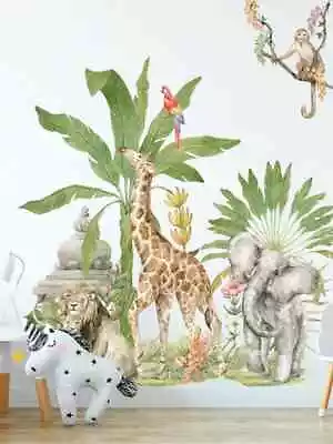 £9.90 • Buy Jungle Animals Lion Giraffe Elephant Monkey Kids Room Wall Decal Vinyl Sticker