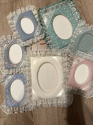 Vintage FLORAL FABRIC PHOTO PICTURE FRAME Lace Ribbon Flower Lot Of 7 • $7