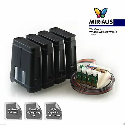 CISS Ink System For Epson WorkForce WF-3540 WF-3520 WF3510  Cartridges 138 140 • $124.99