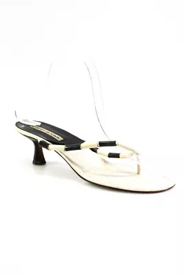 Manolo Blahnik Womens Vintage Contrast Leather Thong Sandals Black White Sz 36 6 • $67.21