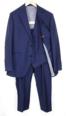 SUITSUPPLY La Spalla Men Suit UK44R Slim 3-Piece Blue Pure Wool S130 Formal • $383.21