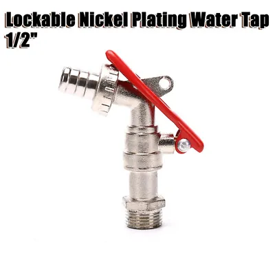 Lockable 1/2  Brass Garden Lever Tap Valve With Lock Hole Water Tank Connector • £8.46