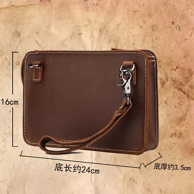 Crazy Horse Leather Business 10  Briefcase Mens Clutch Envelope Bag Shoulder Bag • $35.14