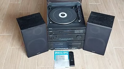 Philips AS 405 Stereo Midi System With Remote Control Turntable Twin Cassettes • £34.99