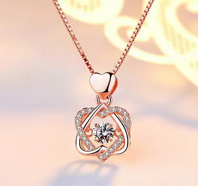 £3.95 • Buy Rose Gold Heart Pendant 925 Sterling Silver Chain Necklace Womens Jewellery Gift
