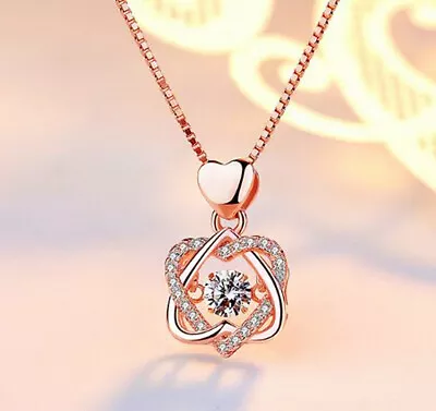 Rose Gold Heart Pendant 925 Sterling Silver Chain Necklace Womens Jewellery Gift • £3.95