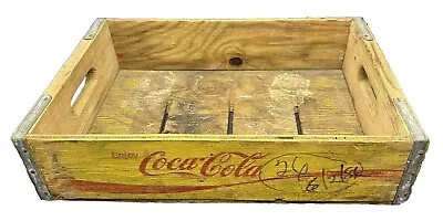 Vintage Wooden COCA COLA Soda Crate RARE!! Yellow Red 18.5x12x4.5” • £33.77