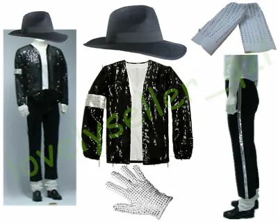 5 Pcs Unisex Michael Jackson Billie Jean Jacket+Hat+Pants+Glove+Socks MJ Outfit • $60