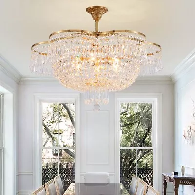 Vintage Crystal Pendant Light Raindrop Gold Crystal Chandeliers Lighting Fixture • $214.69