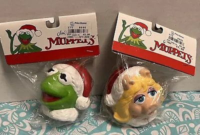 NOS Kermit The Frog Miss Piggy Christmas Ornaments Santa Hats Vintage • $19.95