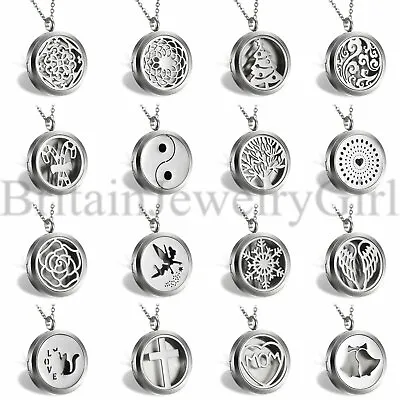 30mm Locket Pendant Aromatherapy Perfume Essential Oil Diffuser Chain Necklace • $10.99