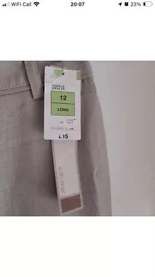 Marks And Spencer Ladies Linen Mix Beige Trousers Size 12 Tall • £5.31