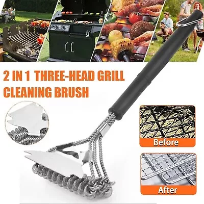 BBQ Grill Brush Scraper Scrubber Barbecue Cleaning Tool Stainless Steel Cleaner • $20.99