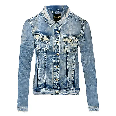 Womens Ladies Denim Vintage Style Washed Detail Jacket Denim Blue Size S-5XL • £21.99