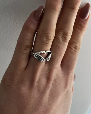 Silver Skeleton Ring Heart Hands Halloween Costume Spooky Season Goth • $5