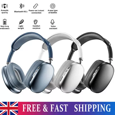 Wireless Headphones Bluetooth Noise Cancelling Stereo Earphones Over Ear Headset • £9.79