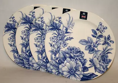 Royal Wessex Blue White Floral Flowers 10.5  Dinner Plates Set Of Four New • $54.90