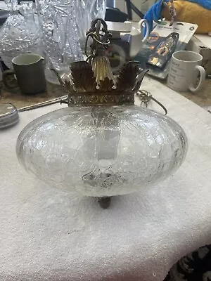 Vtg Mid Century Crackle Glass Hanging Swag Lamp Light • $75