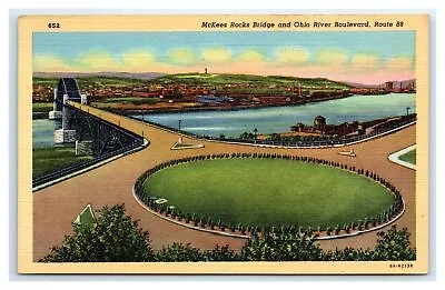 Pittsburgh PA Postcard-  MCKEES ROCKS BRIDGE OHIO RIVER BOULEVARD ROUTE 88 • $7.69