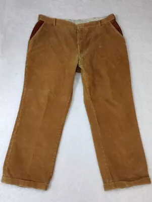 Orvis Men's Corduroy Pants Tan Leather Pocket Trim Cuffed Sz 42x30 Vintage • $31.50