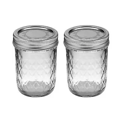 Ball Quilted Crystal Jelly Jars Glass Regular Mouth With Lids Bands 8 Oz 2-Pack • $12.49