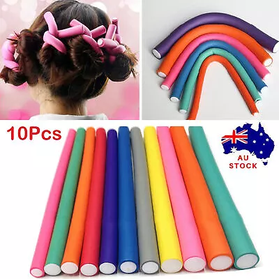 10Pcs Heatless Bendy Hair Rollers Heatless Curler Wave Curling Styling Flexible • $10.99