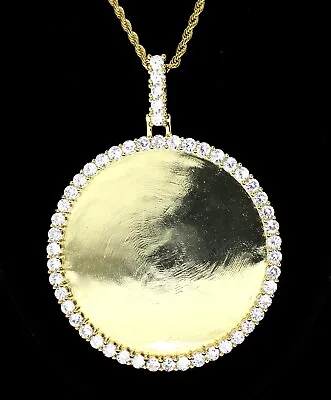XL Photo CZ Pendant W/ Custom Picture Gold Plated 24  Rope Necklace • $32.99