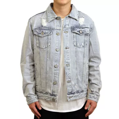 Men's Wash Distressed Denim Jean Jacket 8 Colors *fast Ship • $38.99