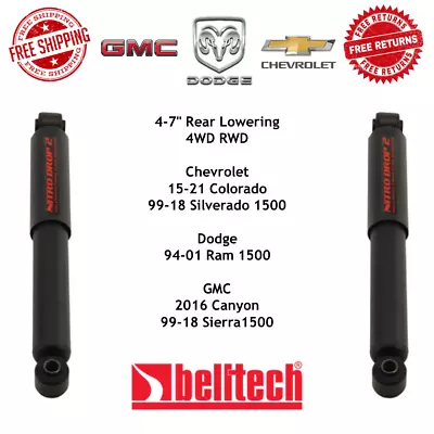 Belltech Nitro Drop 2 4-7  Rear Lowering RWD 4WD Shock Pair For GMC Chevy Dodge • $119.98