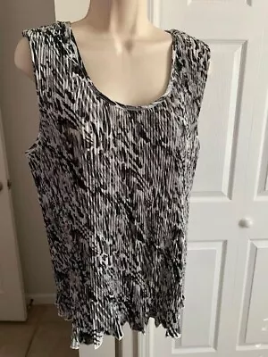 Size Xl Milano Scoop Neck Sleeveless Black/white Pleated Top/tunic/tank • $12.74