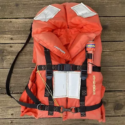 VTG STEARNS Orange Life Jacket Off Shore PFD Vest Strobe Light 429-06 90s Adult • $49.88