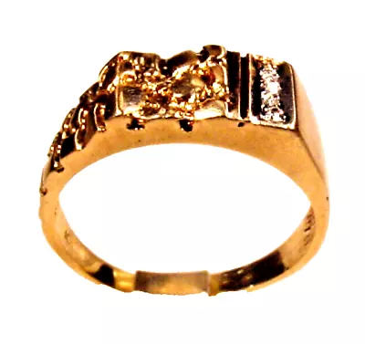 Men Natural Diamond Nugget Ring Solid 10K Yellow Gold • $229.95