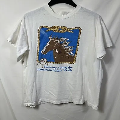 Vtg Running Strong For American Indian Youth Large Distressed T-Shirt Horse Rope • $12.34