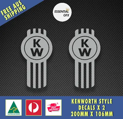 KENWORTH Style Decals X 2 METALLIC SILVER TRUCKS HEAVY HAULING SEMI STICKERS • $14.95