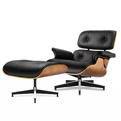 $899.99 • Buy Office Home Walnut Lounge Chair Footstool 100% Real Leather Armchairs Recliner