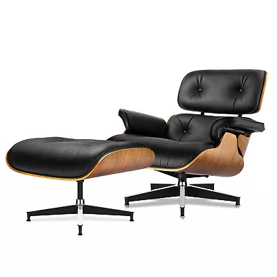 Premium Walnut Eames Lounge Chair Footstool 100% Real Leather Armchairs Recliner • $1299