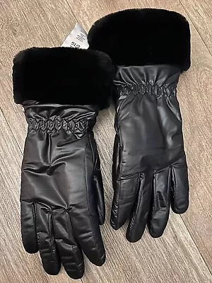 UGG-Womens Black Fontanne Fur Shearling Cuffs/Leather Palm Gloves L/XL NWOT • $39