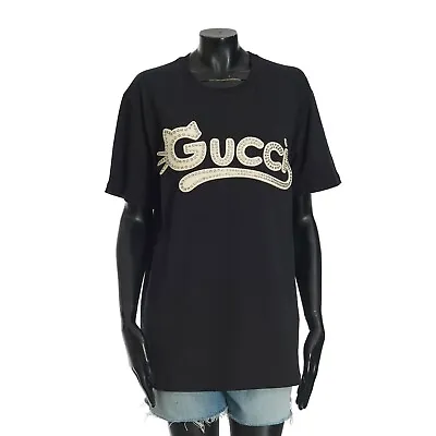 $1035.36 • Buy GUCCI 990$ Tshirt With Rhinestone Embroidery In Black Cotton Jersey