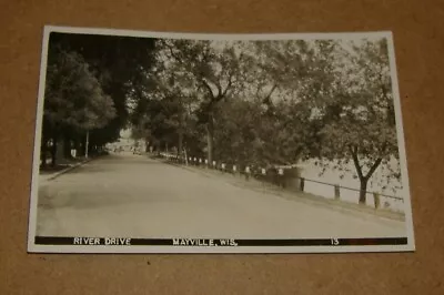 C1940 River Drive Mayville Wisconsin RPPC WI Street Scene Town View • $10