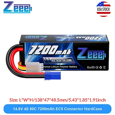 Zeee 4S Lipo Battery 7200mAh 14.8V 80C EC5 For RC Car Truck Tank Buggy Truggy • $59.63