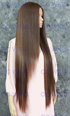 Light Brown/Blonde Extra Long Straight Lace Front Human Hair Blend Wig EVFN • $92.85