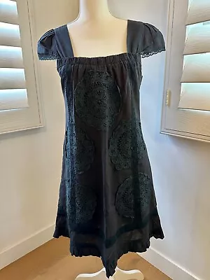 Minuet Bohemian Hippie Black Cotton Lace Summer Dress Size Medium • $17.99