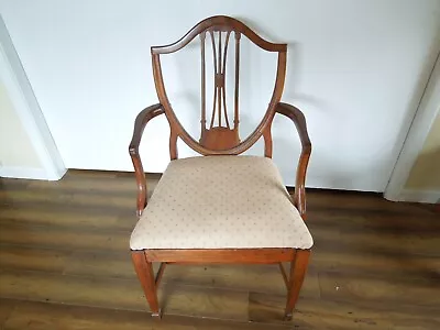 Antique Vintage Mahogany Georgian Hepplewhite Dining Armchair W Upholstered Seat • $45