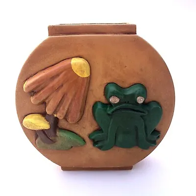 Vintage Ceramic Grumpy Frog Vase Planter Hand Painted Mushroom Flower Kitsch • $22