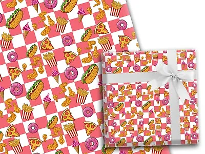 £3.99 • Buy Junk Food Red Gift Wrapping Paper Present Theme Pizza Party Fun Wrap Birthday