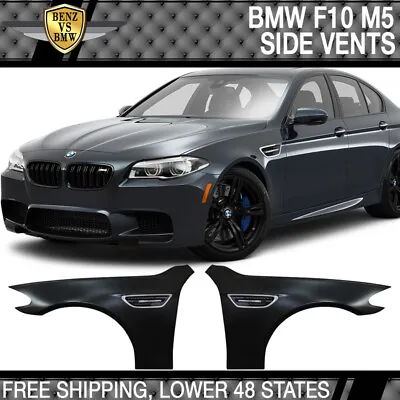 Fit 11-16 F10 5 Series M5 Style Metal Fenders + Chrome Side Vent + LED Side Lamp • $549.99